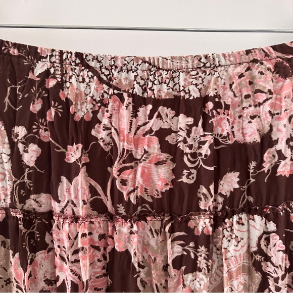 Y2K‎ Emma James Brown Paisley Floral Pleated Tiered Midi Skirt Women’s Size 14 - Picture 4 of 15